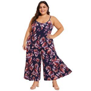 White Birch Floral Oversized Wide Leg Jumpsuit Blue Size XL Boho Cottagecore